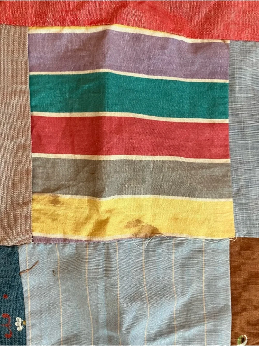 VTG Handmade Hand Pieced Stitched Scrap  57x63 Quilt Top Farmhouse Cottagecore